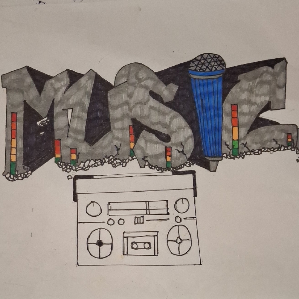 Free Hand Graffiti Drawing Of The Word "MUSIC"